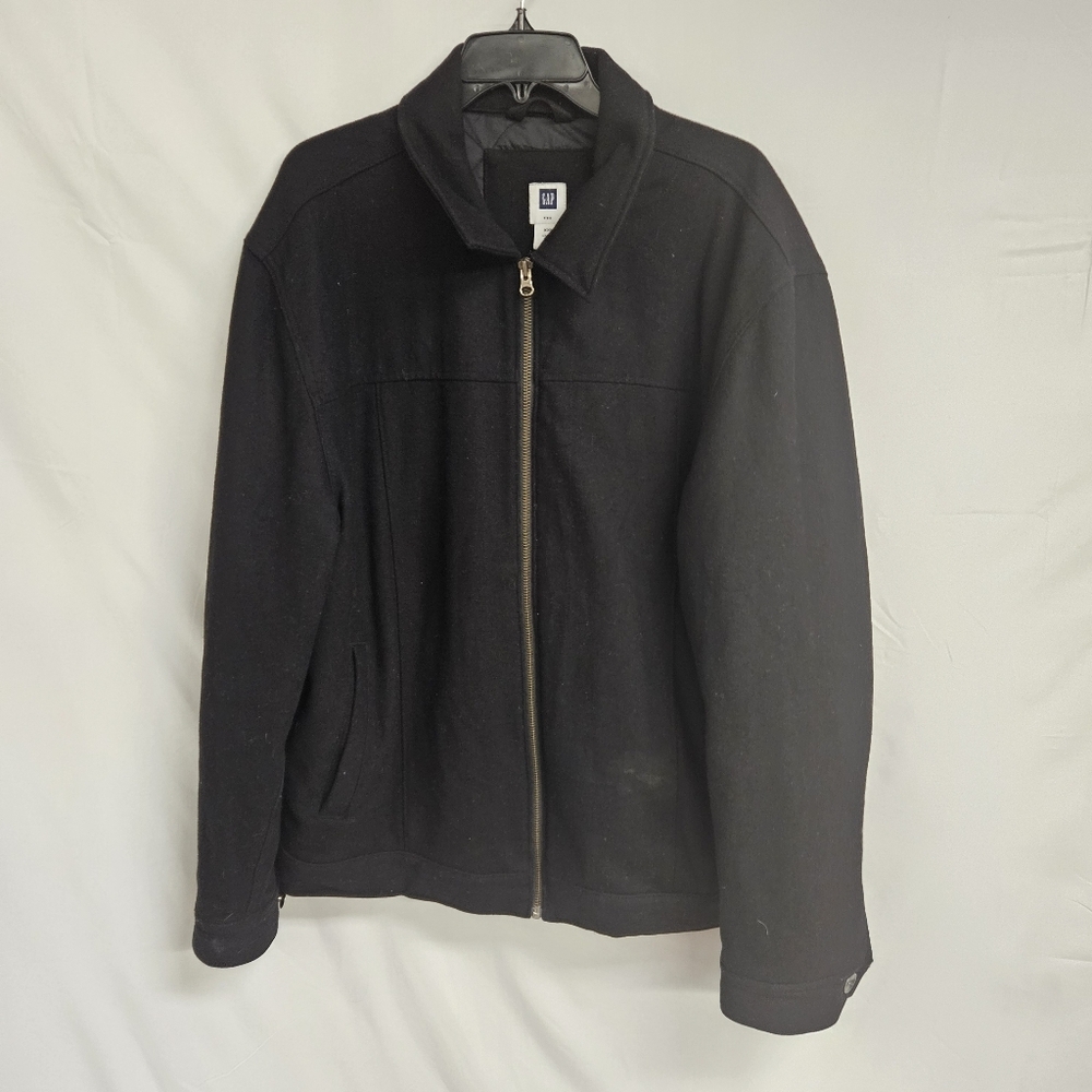 Mens Vintage Gap Y2K Black Full Zip Wool Blend Collared Winter Coat Size XXLarge